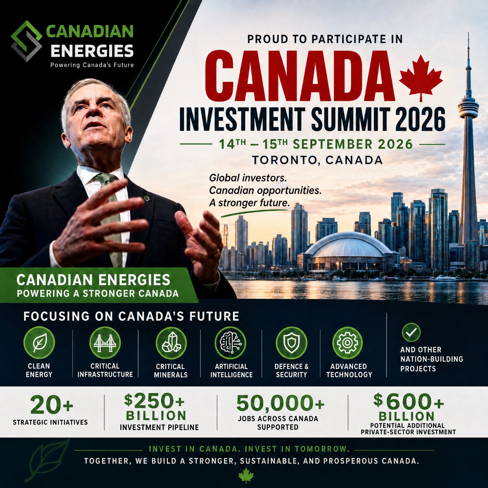 Canadian Energies is proud to participate in the Canada Investment Summit, September 14-15, 2026, Toronto